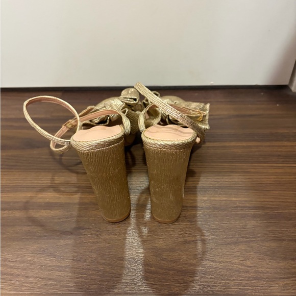 Lulus Lilsa Gold Metallic Bow Platform Ankle Strap Heels - Picture 4 of 6